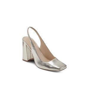 MARC FISHER LTD Womens Gold Onna Toe Block Heel Slip On Leather Slingback 5.5 M